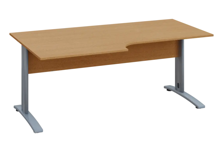 ERK 28 - 188 stůl kancelářský, rohový, levý, kovová podnož stříbrná, deska 25 mm, široký 1800 mm, buk Royal